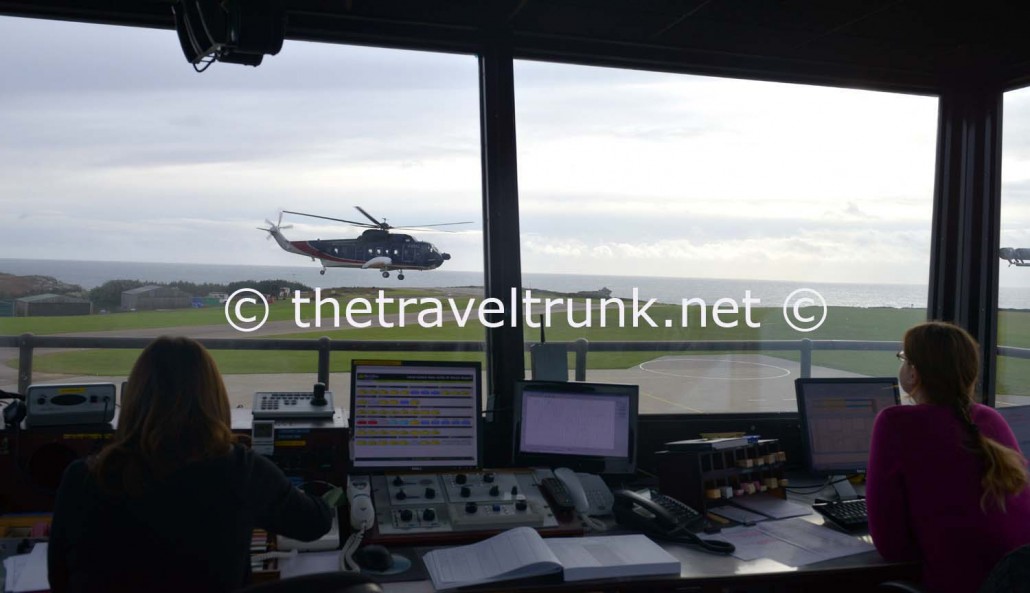 St Mary's control tower air traffic view as the last flight arrives.