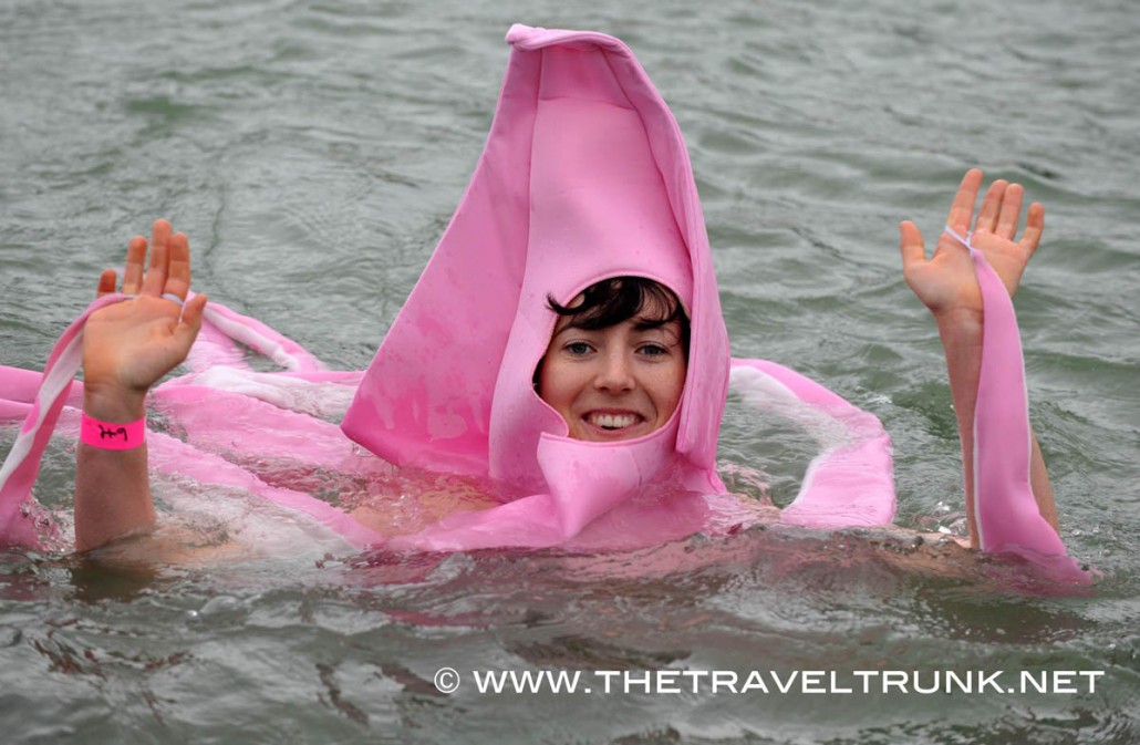 Crazy Christmas swimmer