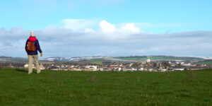 Dorset's Maiden castle and Poundbury behind
