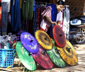 Painted umbrellas for tourists in Myanmar