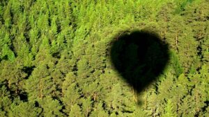 Hot air balloon flight shadow over Birstonas.